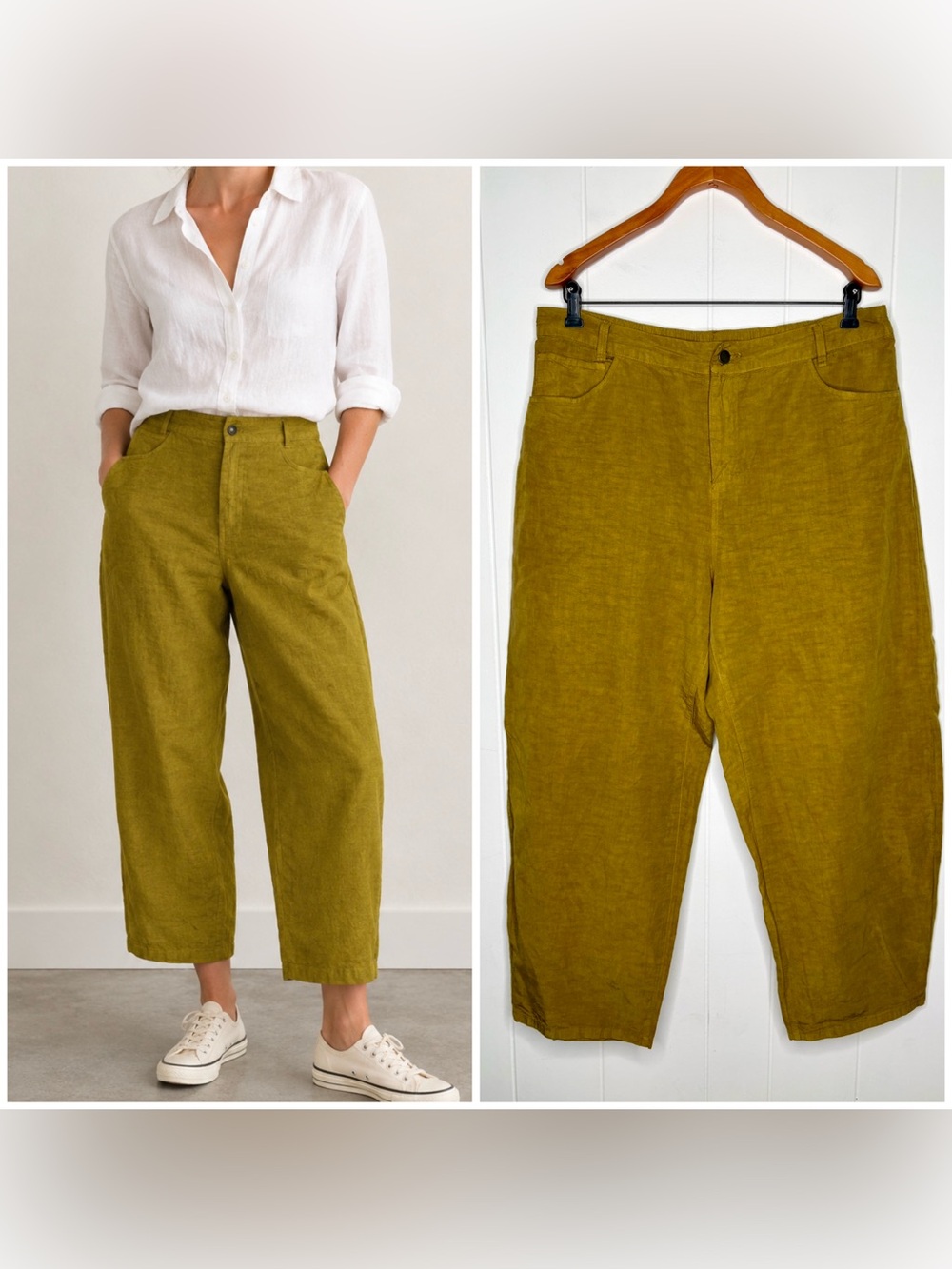 Lisa Bayne Mustard Yellow Washed Tencel Linen Wide Leg Pants Laganlook Size 18